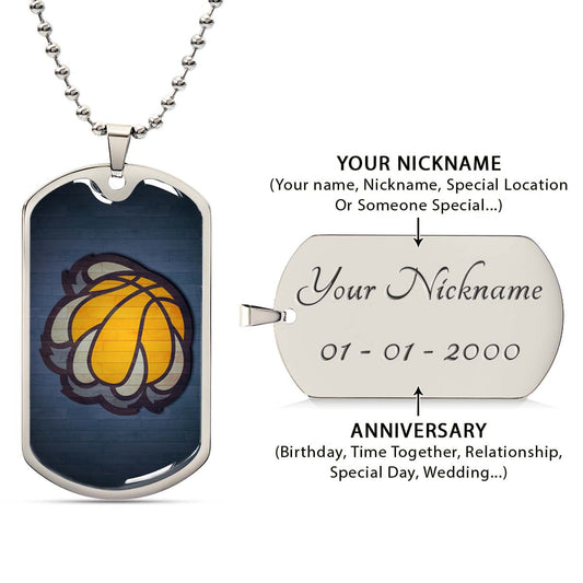 Basketball Dog Tag Necklace - BKD026 - Memphis Grizzlies Sports - Military Ball Chain