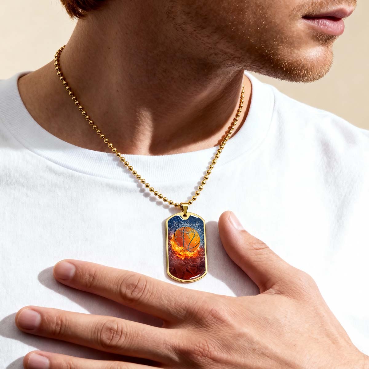Basketball Dog Tag Necklace - BKD027 - Dynamic Basketball - Military Ball Chain