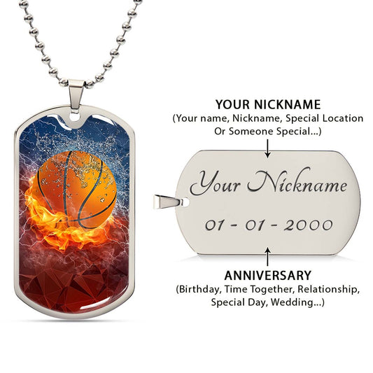 Basketball Dog Tag Necklace - BKD027 - Dynamic Basketball - Military Ball Chain