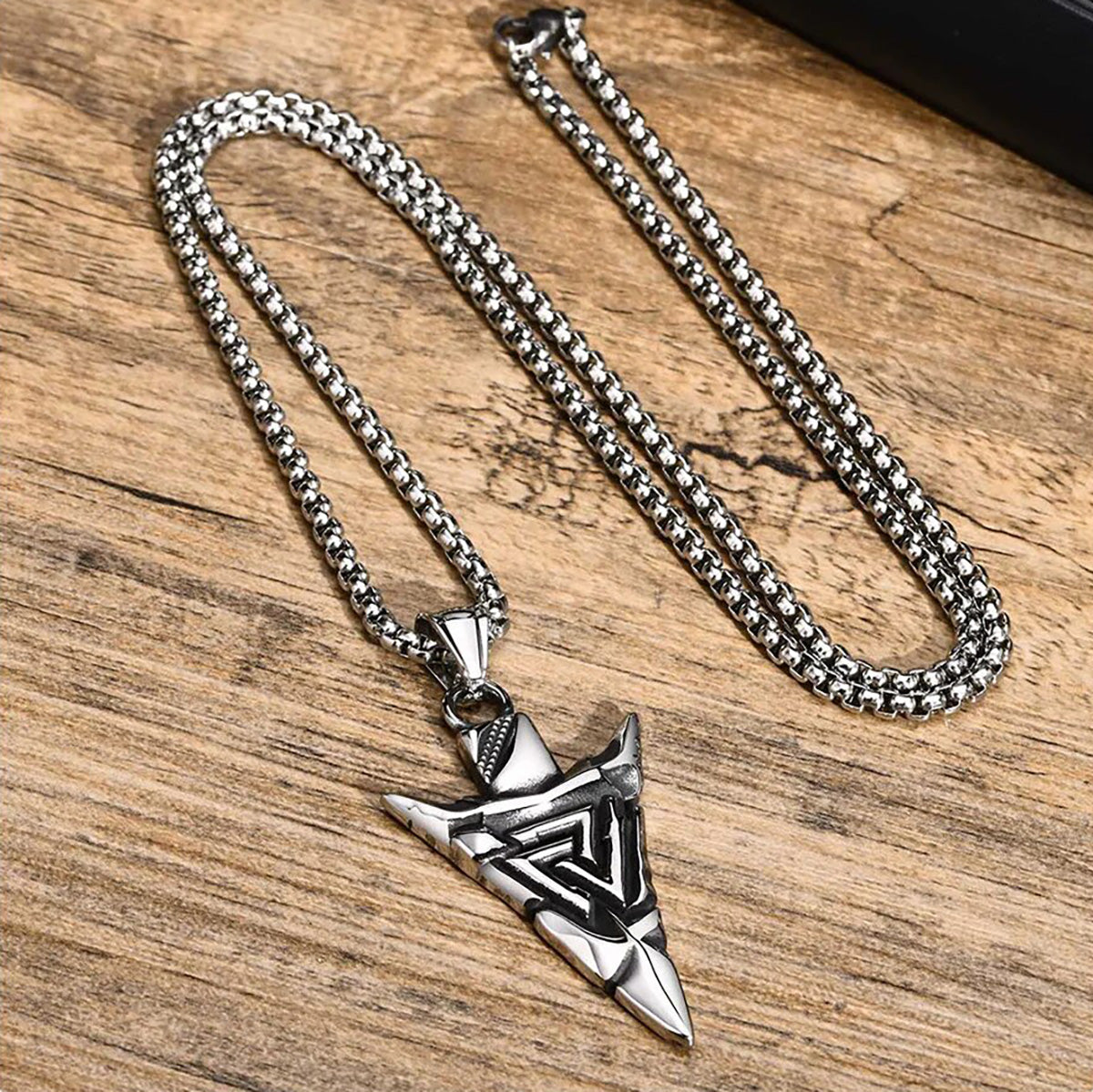 Viking - Cool Nordic Vikings Necklaces for Men, Waterproof Stainless Steel Retro Triangle Pendant Collar, Amulet Talisman Jewelry