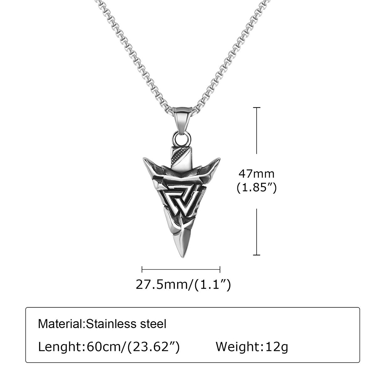 Viking - Cool Nordic Vikings Necklaces for Men, Waterproof Stainless Steel Retro Triangle Pendant Collar, Amulet Talisman Jewelry