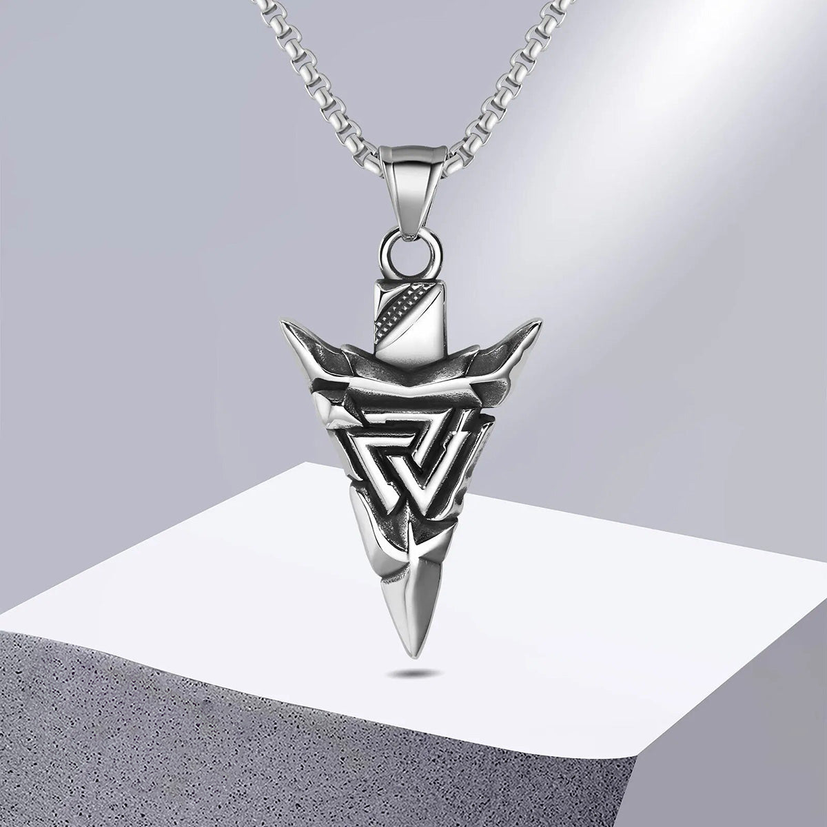 Viking - Cool Nordic Vikings Necklaces for Men, Waterproof Stainless Steel Retro Triangle Pendant Collar, Amulet Talisman Jewelry