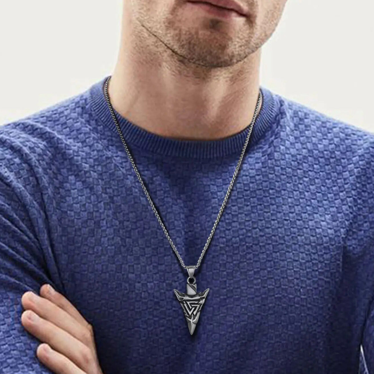 Viking - Cool Nordic Vikings Necklaces for Men, Waterproof Stainless Steel Retro Triangle Pendant Collar, Amulet Talisman Jewelry
