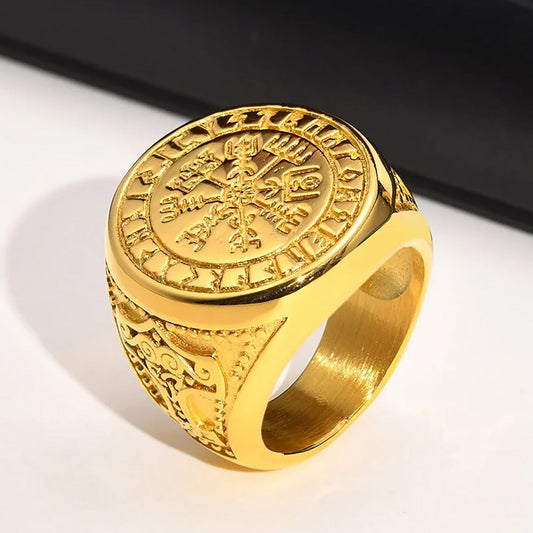 Viking - Cool Punk Norse Viking Thor Mjolnir Hammer Rings for Men,Solid Stainless Steel Metal Rock Axe Signet Finger Bands Jewelry