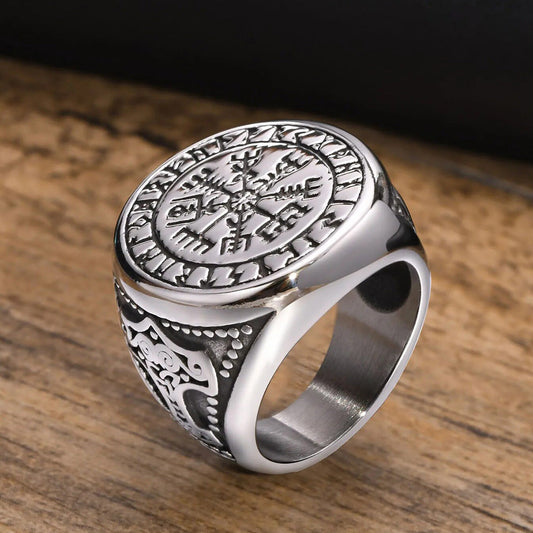 Viking - Cool Punk Norse Viking Thor Mjolnir Hammer Rings for Men,Solid Stainless Steel Metal Rock Axe Signet Finger Bands Jewelry