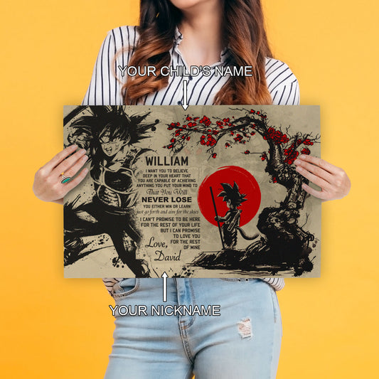Dragon Ball Bardock and Kid Goku Canvas Wall Art - To My Son From Dad Meaningful Gift for Son - DBZ Anime Ready to Hang Son Room Decor - DR002