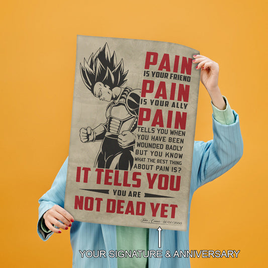 Vegeta Super Saiyan Canvas Wall Art - Dragon Ball Z Motivational "Pain" Print - Ready to Hang Home Office Decor - DR016