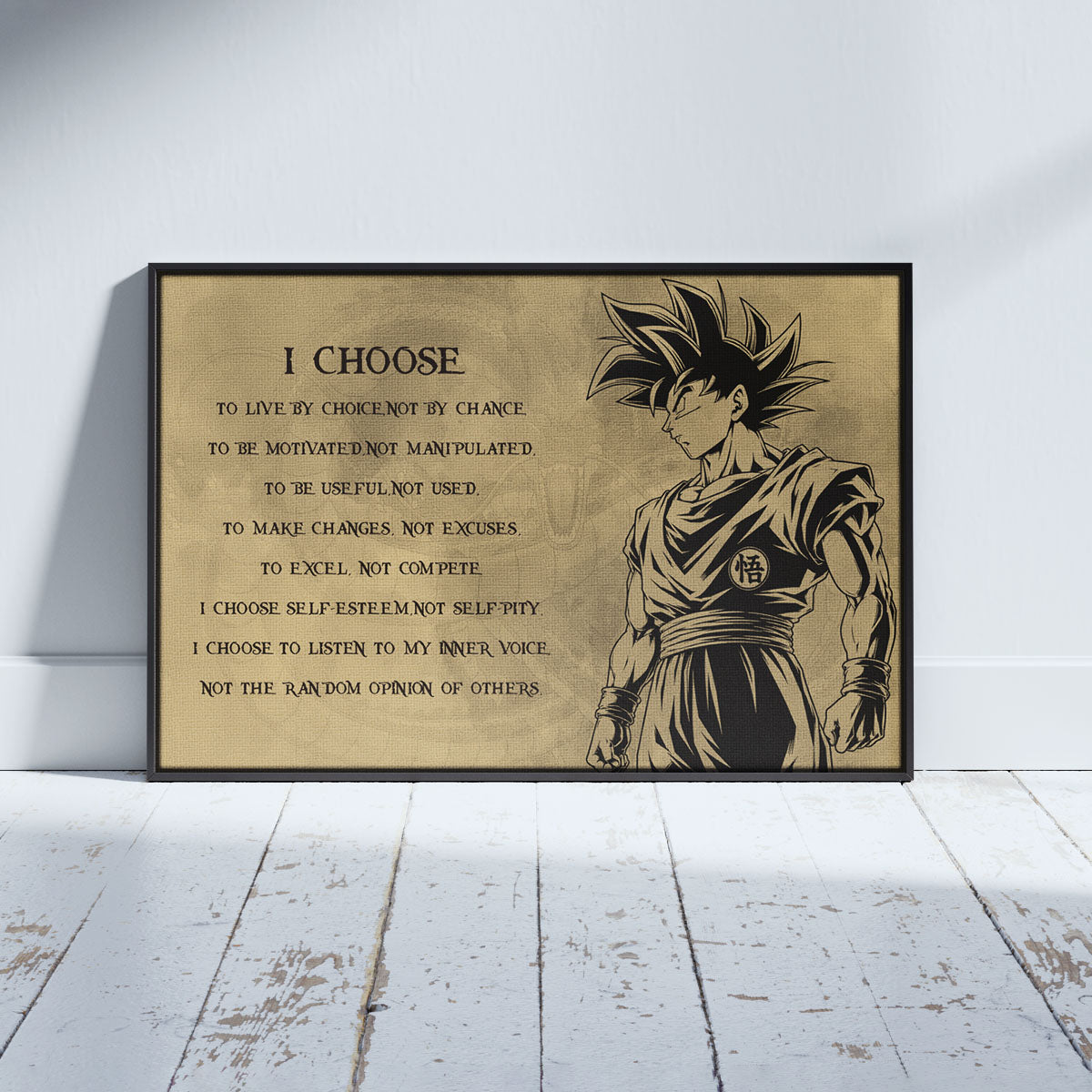 Dragon Ball Z Goku Canvas Wall Art - DBZ Motivational Quote "I Choose" Print - Ready to Hang Home Office Decor - DR031