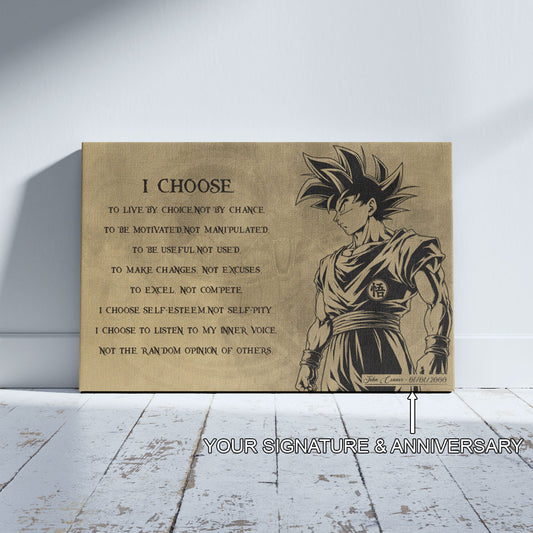 Dragon Ball Z Goku Canvas Wall Art - DBZ Motivational Quote "I Choose" Print - Ready to Hang Home Office Decor - DR031