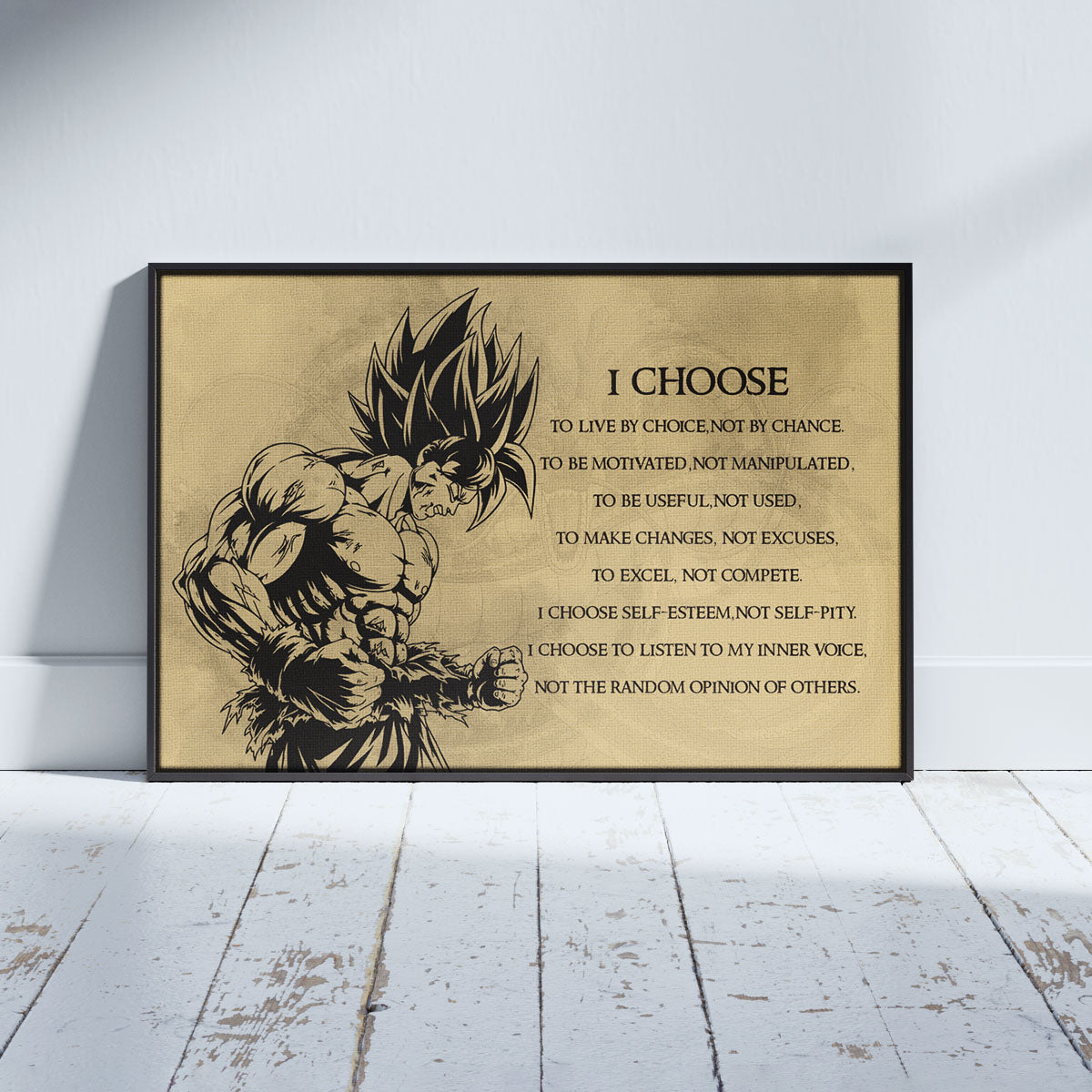 Dragon Ball Z Goku Super Saiyan Canvas Wall Art - DBZ Motivational Quote "I Choose" Print - Ready to Hang Home Office Decor - DR033