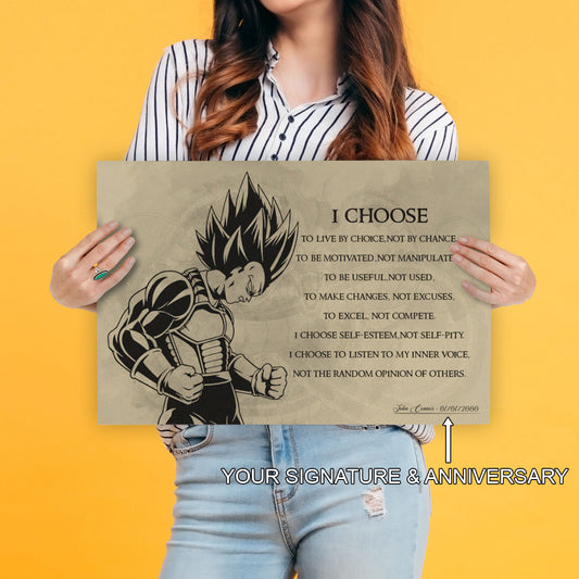 Dragon Ball Z Super Saiyan Vegeta Canvas Wall Art - I Choose - DBZ Motivational Quote Print - Ready to Hang Anime Decor for Boys Room, Man Cave - DR034