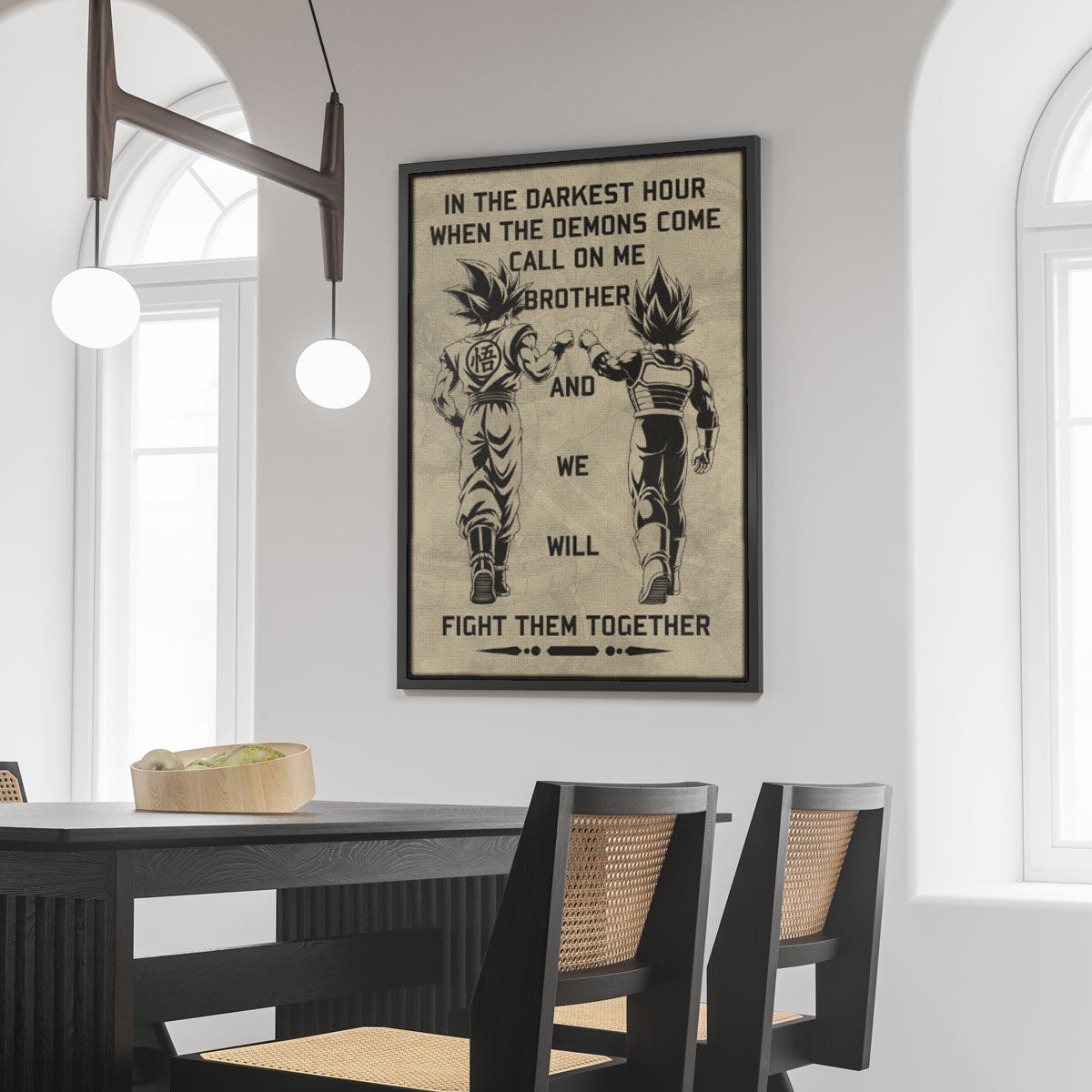 Dragon Ball Super Saiyan Blue Goku & Ultra Ego Vegeta Canvas Wall Art - Motivational Quote “Brother” - Ready to Hang Home Office Decor - DR040