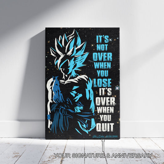 Goku Dragon Ball Super Motivational Canvas Wall Art - Super Saiyan Blue - It's Not Over When You Lose - Gamer Boy Room Decor Gift - DR048