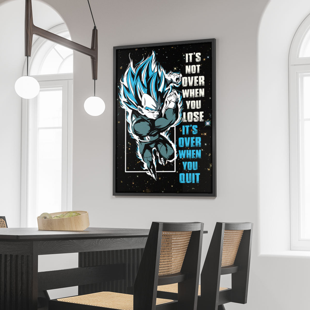 Vegeta Dragon Ball Super Motivational Canvas Wall Art - Super Saiyan Blue - It's Not Over When You Lose - Gamer Boy Room Decor Gift - DR049