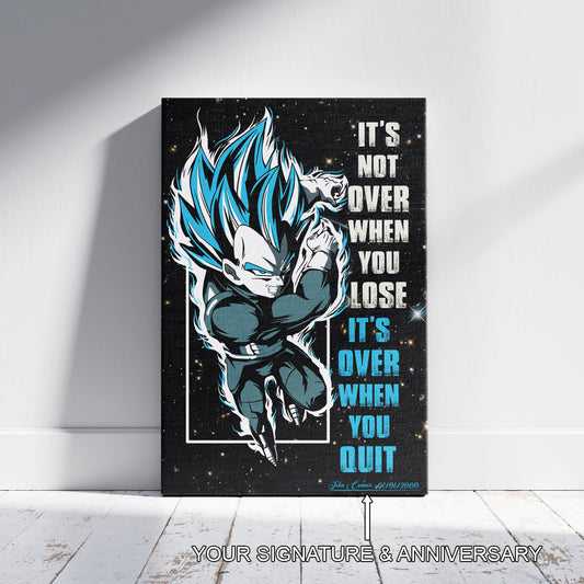 Vegeta Dragon Ball Super Motivational Canvas Wall Art - Super Saiyan Blue - It's Not Over When You Lose - Gamer Boy Room Decor Gift - DR049