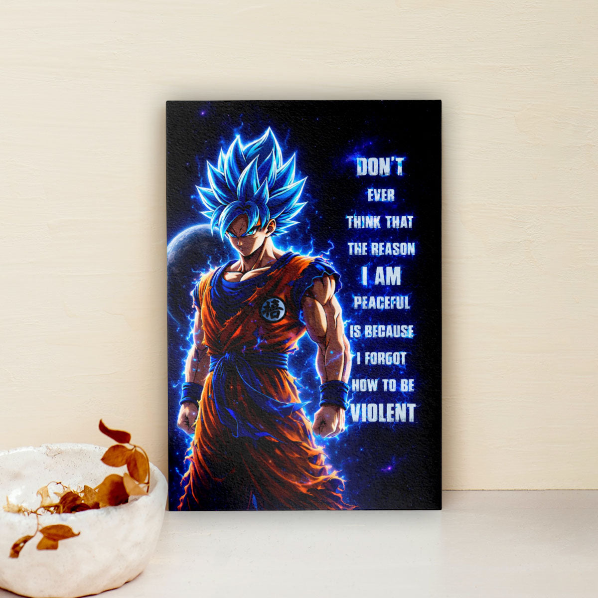 Goku Dragon Ball Super Motivational Canvas Wall Art - I Forgot How to be Violent - Super Saiyan Blue Poster Room Decor - DR082