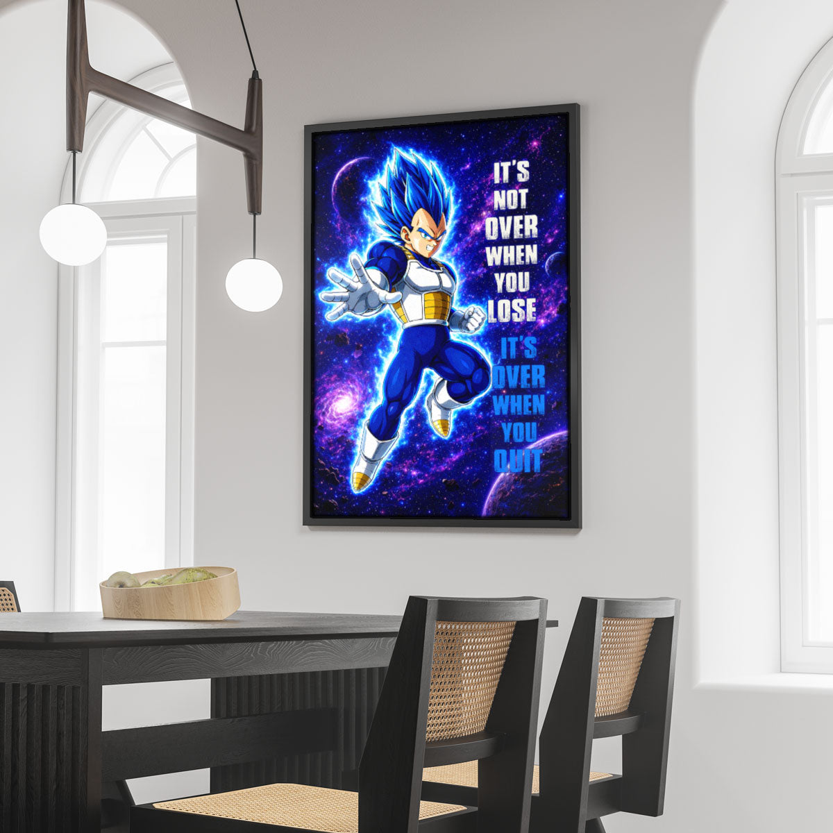 Vegeta Dragon Ball Super Motivational Canvas Wall Art - Super Saiyan Blue - It's Not Over When You Lose - Gamer Boy Room Decor Gift - DR083