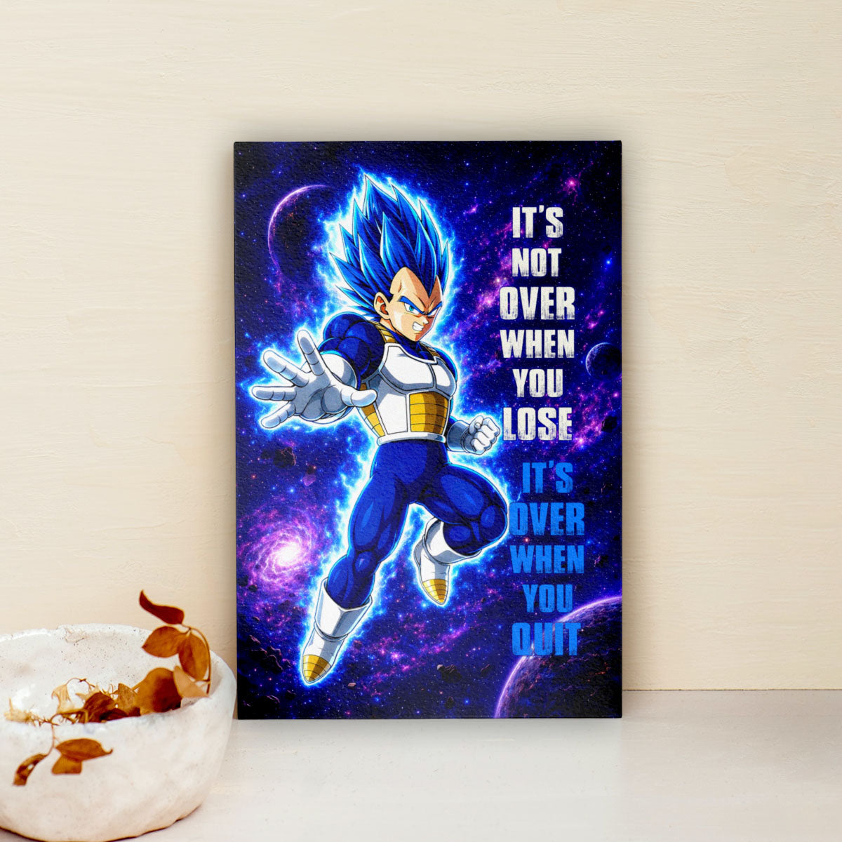 Vegeta Dragon Ball Super Motivational Canvas Wall Art - Super Saiyan Blue - It's Not Over When You Lose - Gamer Boy Room Decor Gift - DR083