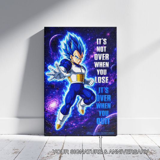 Vegeta Dragon Ball Super Motivational Canvas Wall Art - Super Saiyan Blue - It's Not Over When You Lose - Gamer Boy Room Decor Gift - DR083