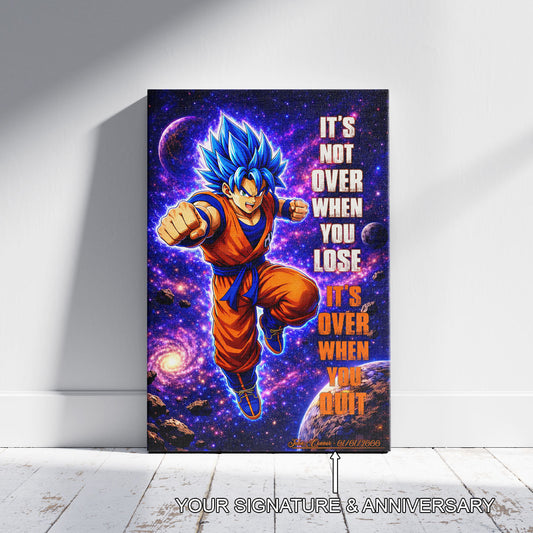 Goku Dragon Ball Super Motivational Canvas Wall Art - Super Saiyan Blue - It's Not Over When You Lose - Gamer Boy Room Decor Gift - DR084