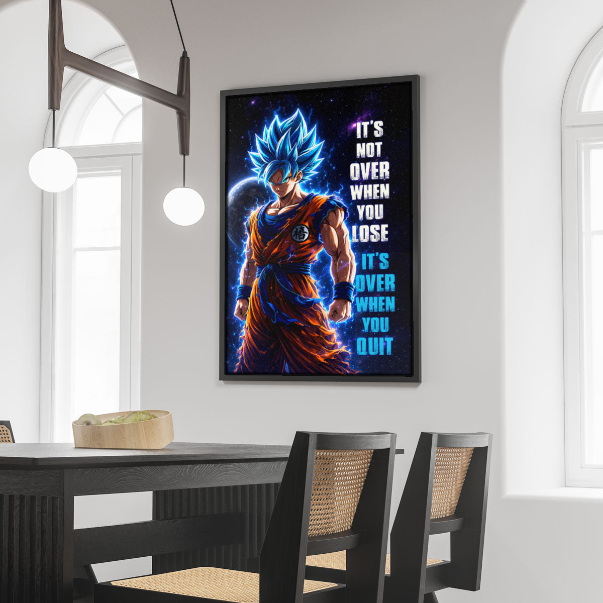 Goku Dragon Ball Super Motivational Canvas Wall Art - Super Saiyan Blue - It's Not Over When You Lose - Gamer Boy Room Decor Gift - DR085