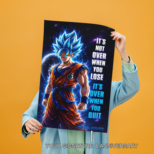 Goku Dragon Ball Super Motivational Canvas Wall Art - Super Saiyan Blue - It's Not Over When You Lose - Gamer Boy Room Decor Gift - DR085