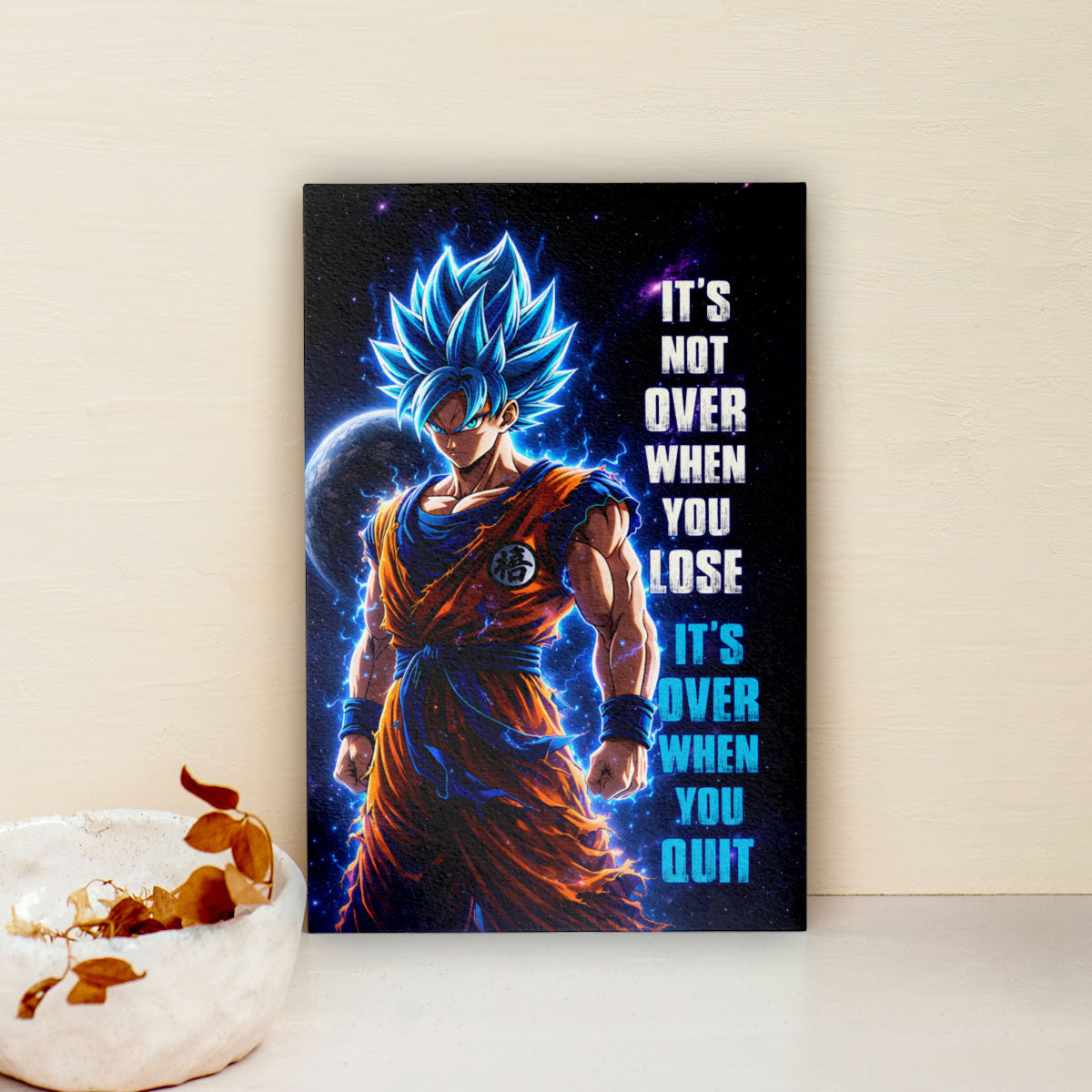 Goku Dragon Ball Super Motivational Canvas Wall Art - Super Saiyan Blue - It's Not Over When You Lose - Gamer Boy Room Decor Gift - DR085