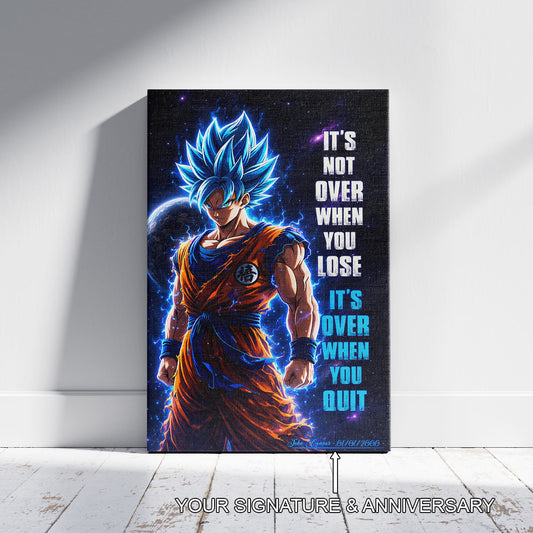 Goku Dragon Ball Super Motivational Canvas Wall Art - Super Saiyan Blue - It's Not Over When You Lose - Gamer Boy Room Decor Gift - DR085
