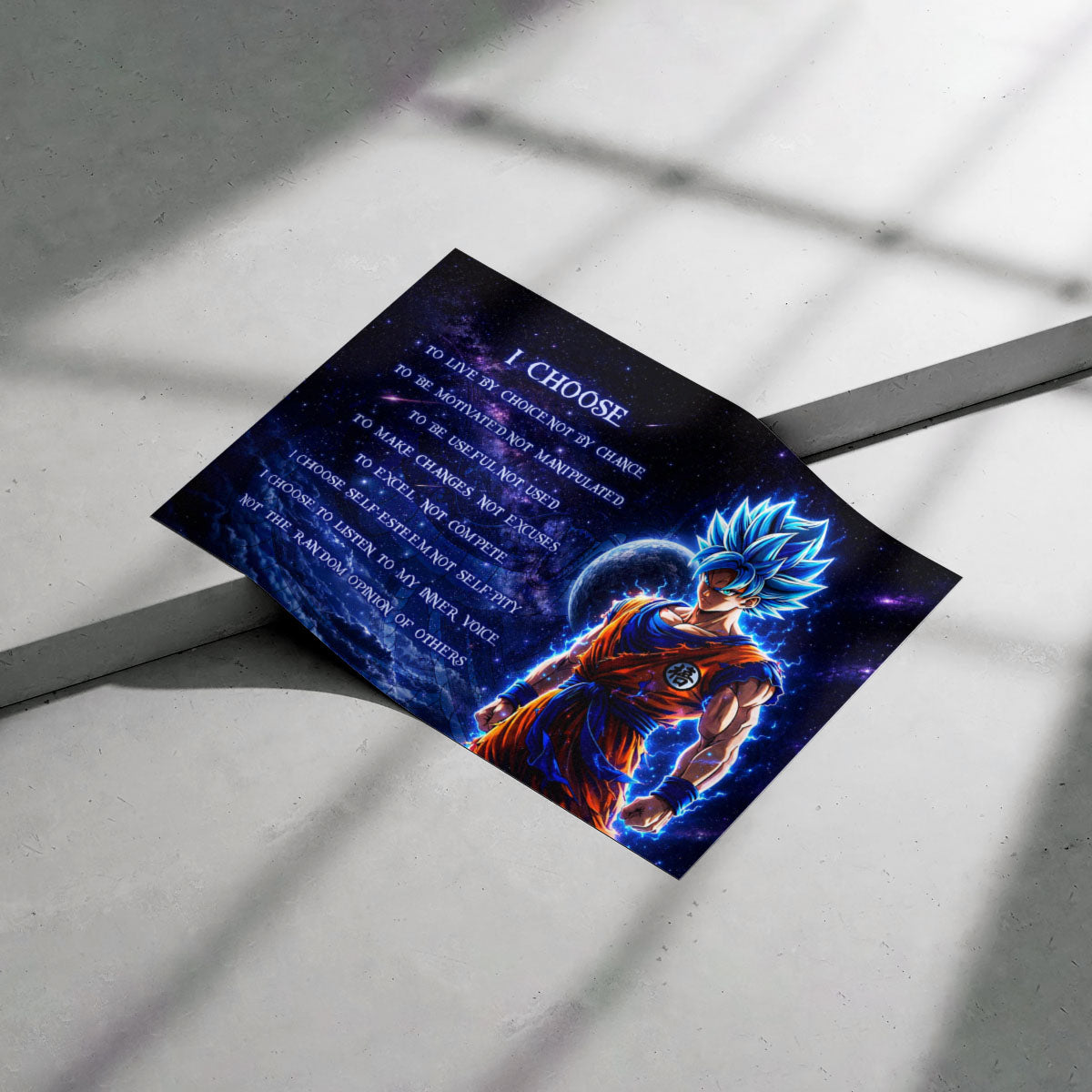 Dragon Ball Super Saiyan Blue Goku Canvas Wall Art - I Choose - Motivational Quote Print - Ready to Hang Office Living Room Decor - DR092