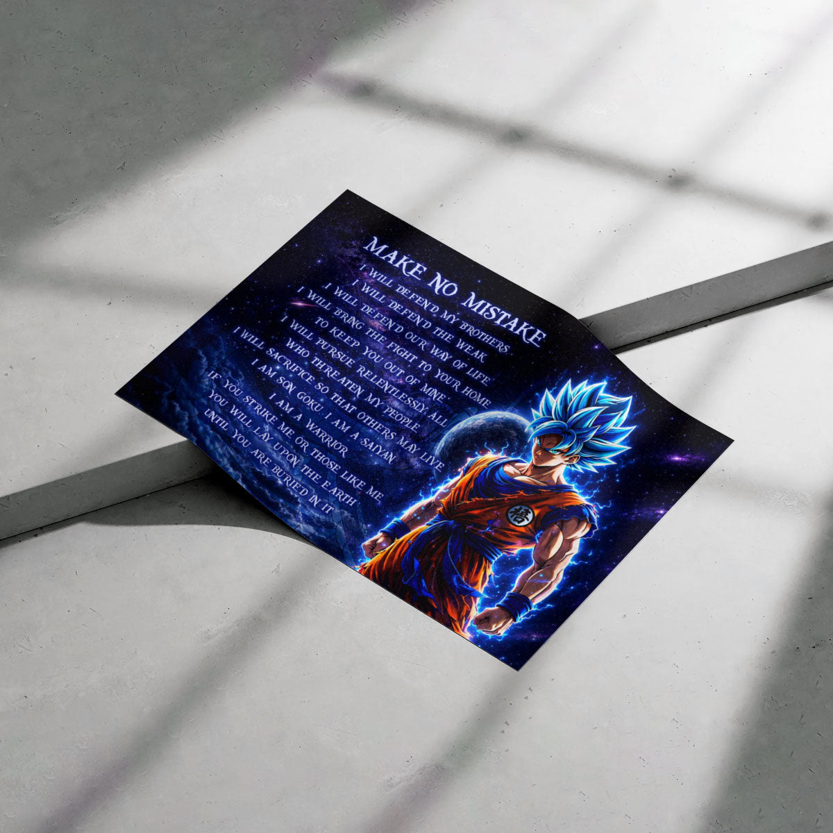 Dragon Ball Super Saiyan Blue Goku Canvas Wall Art - Make No Mistake - Motivational Quote Print - Ready to Hang Office Living Room Decor - DR094