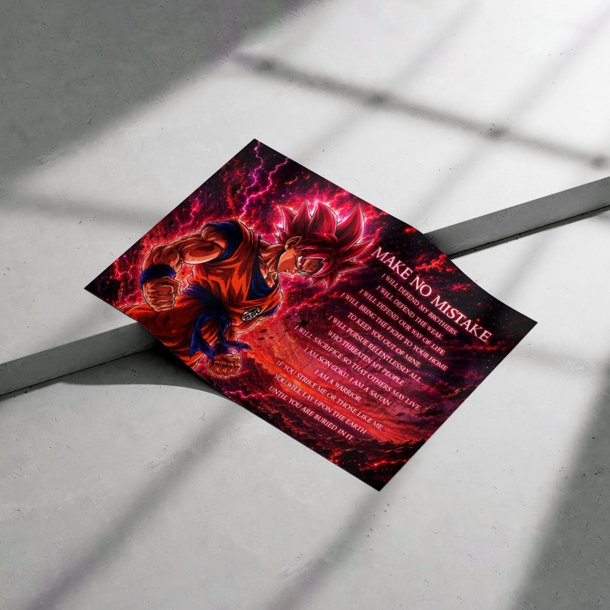 Goku Super Saiyan God Canvas Wall Art - Dragon Ball Super Motivational "Make No Mistake" Print - Ready to Hang Home Office Decor - DR097