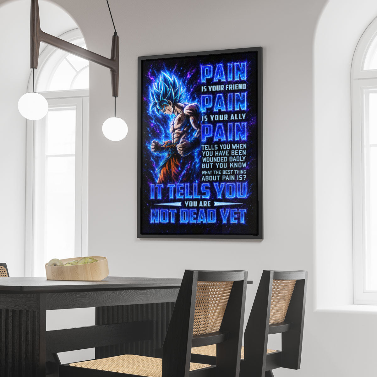 Goku Super Saiyan Blue Canvas Wall Art - Dragon Ball Super Motivational "Pain" Print - Ready to Hang Home Office Decor - DR100