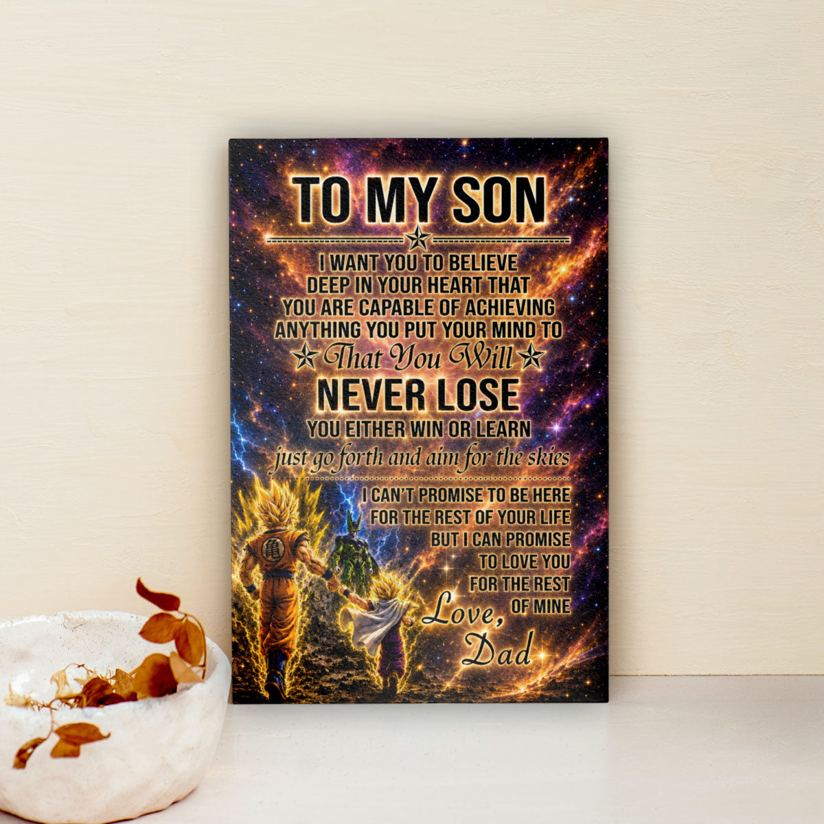 Dragon Ball Z Goku Gohan Canvas Wall Art - To My Son From Dad Meaningful Inspirational Gift - DBZ Anime Ready to Hang Boy Room Decor - DR113