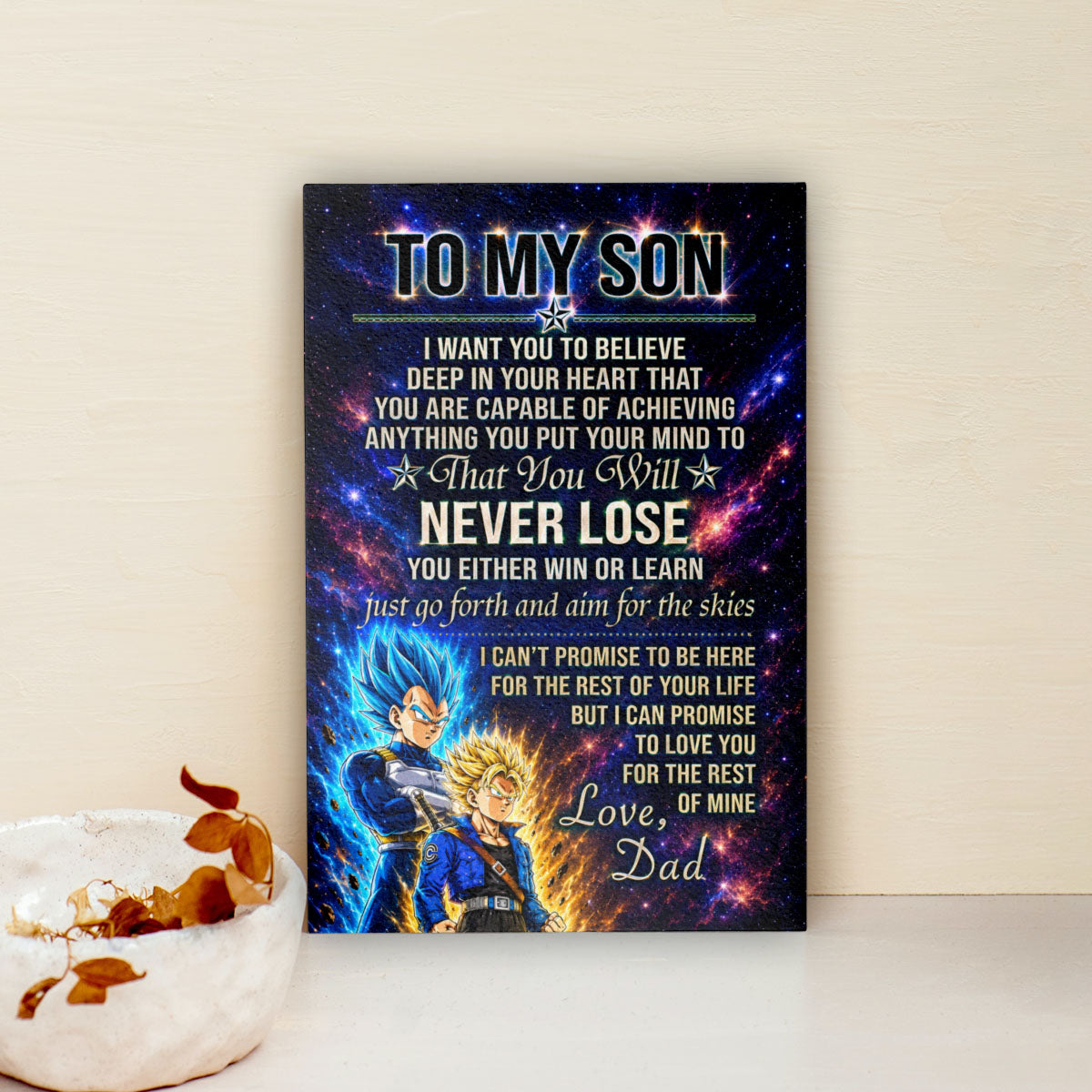Dragon Ball Z Vegeta and Trunks Canvas Wall Art - To My Son From Dad Meaningful Inspirational Gift - DBZ Anime Ready to Hang Boy Room Decor - DR114
