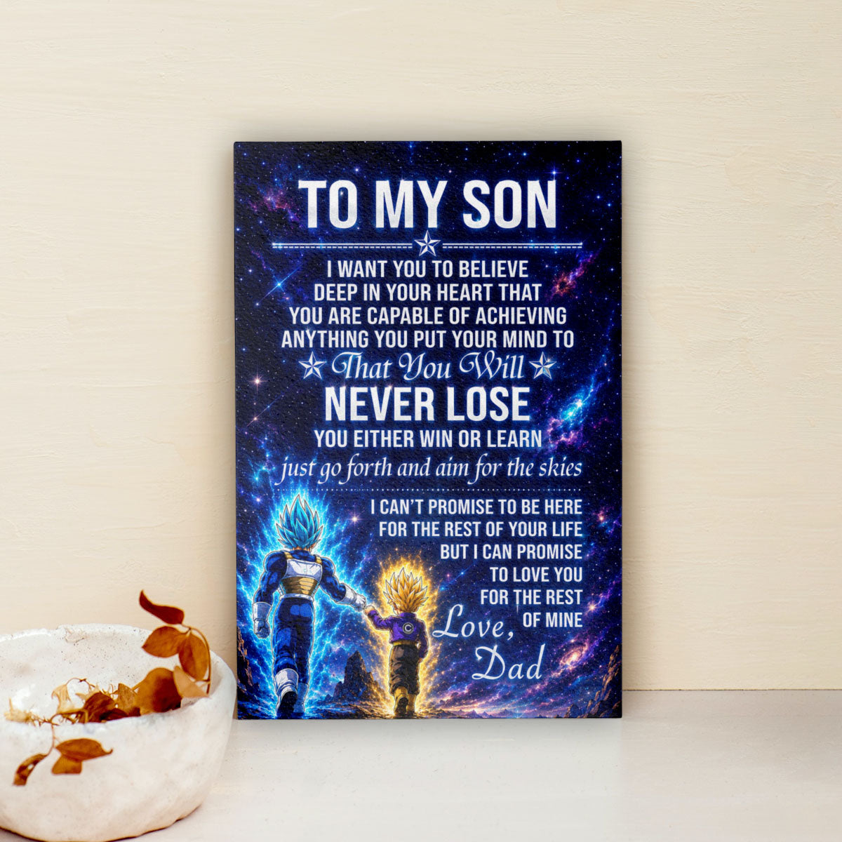 Dragon Ball Z Vegeta and Trunks Canvas Wall Art - To My Son From Dad Meaningful Inspirational Gift - DBZ Anime Ready to Hang Boy Room Decor - DR115
