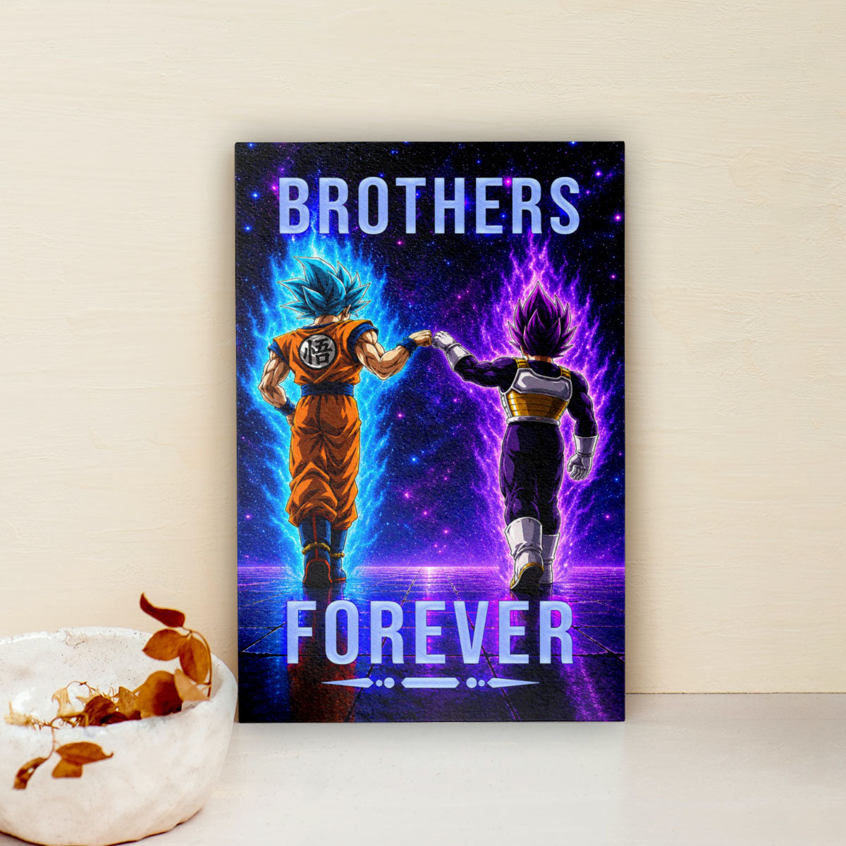 Dragon Ball Super Saiyan Blue Goku & Ultra Ego Vegeta Canvas Wall Art - “Brothers Forever” DBZ Poster - Ready to Hang Home Office Decor - DR118