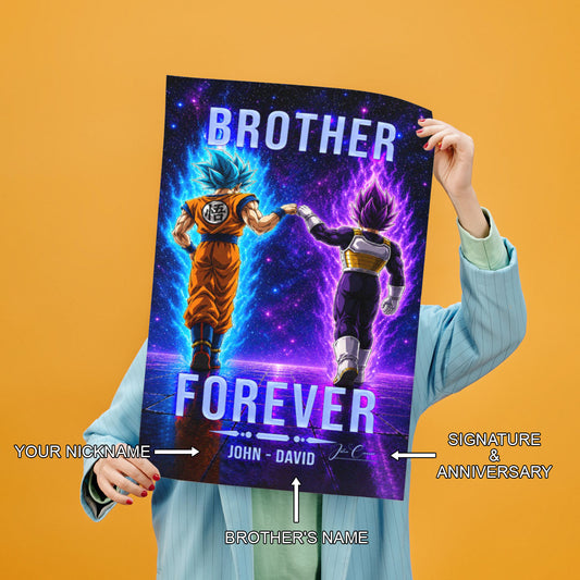Dragon Ball Super Saiyan Blue Goku & Ultra Ego Vegeta Canvas Wall Art - “Brother Forever” DBZ Poster - Ready to Hang Home Office Decor - DR119