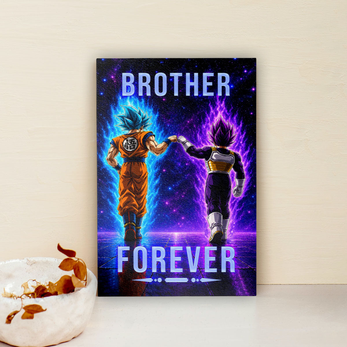 Dragon Ball Super Saiyan Blue Goku & Ultra Ego Vegeta Canvas Wall Art - “Brother Forever” DBZ Poster - Ready to Hang Home Office Decor - DR119