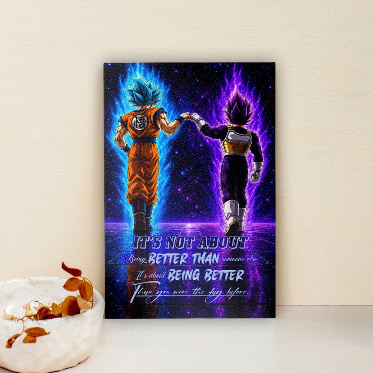 Dragon Ball Super Saiyan Blue Goku & Ultra Ego Vegeta Canvas Wall Art - DBZ Motivational Poster "Being Better Than Yesterday" Home Office Decor - DR121