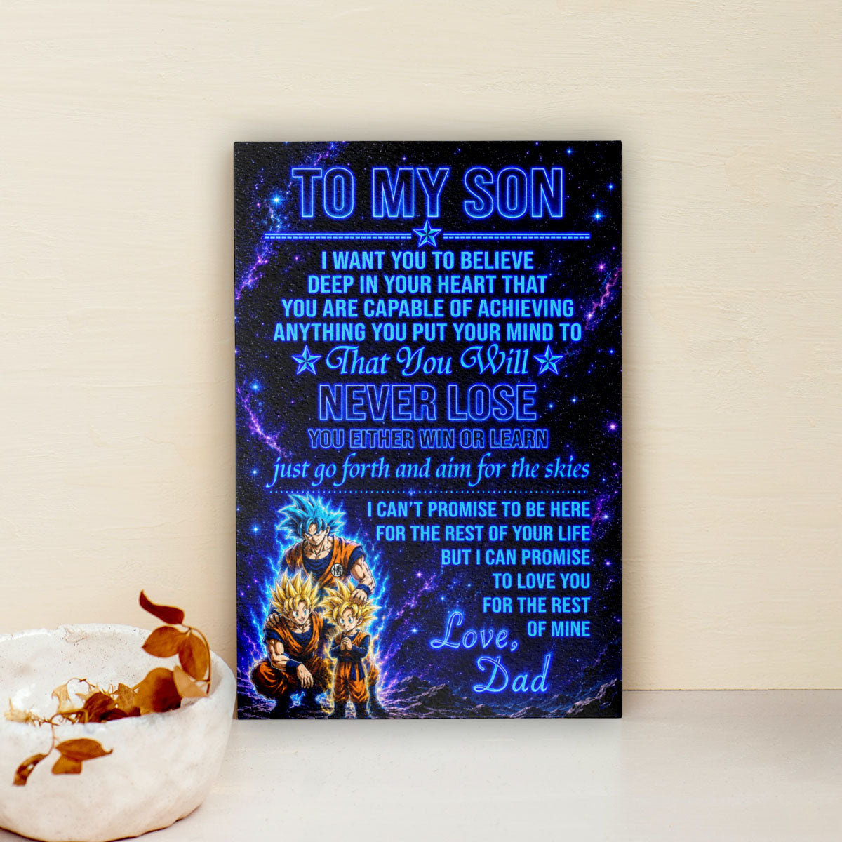 To My Son From Dad Dragon Ball Z Goku Gohan Canvas Wall Art - DBZ Poster Meaningful Inspirational Gift - Ready to Hang Boy Room Decor - DR124
