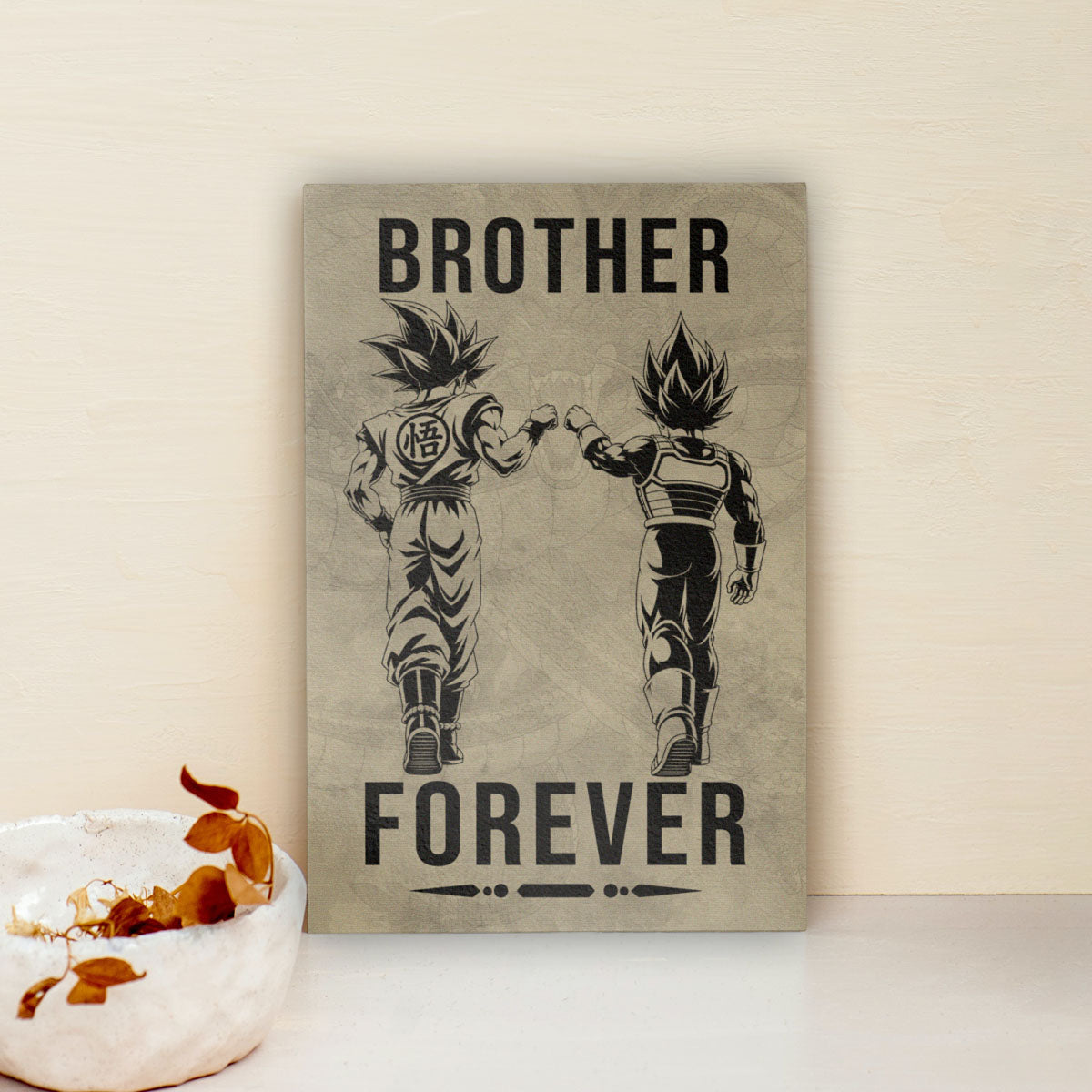 Dragon Ball Super Saiyan Blue Goku & Ultra Ego Vegeta Canvas Wall Art - “Brother Forever” DBZ Poster - Ready to Hang Home Office Decor - DR127