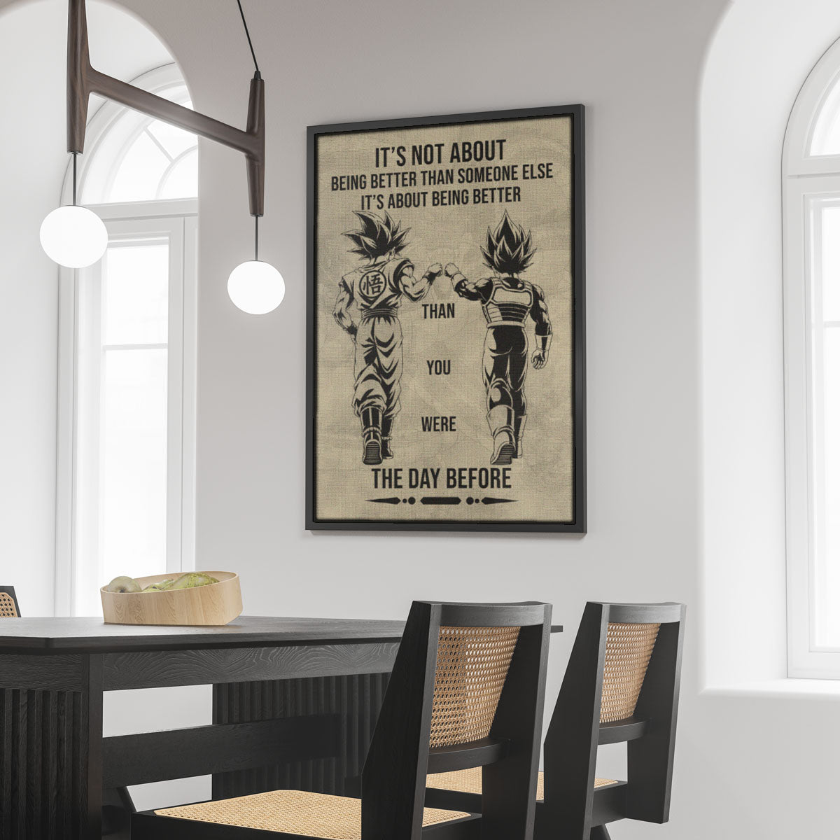 Dragon Ball Super Saiyan Blue Goku & Ultra Ego Vegeta Canvas Wall Art - DBZ Motivational Poster "Being Better Than Yesterday" Home Office Decor - DR130