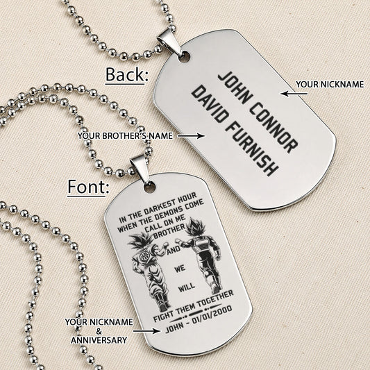 Dragon Ball Engraved Dog Tag Necklace - DRD060 - Goku - Vegeta - Call On Me Brother - Military Ball Chain - 316L Stainless Steel