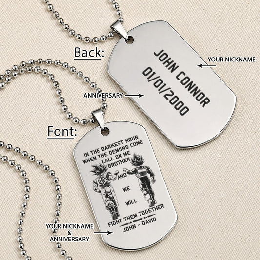 Dragon Ball Engraved Dog Tag Necklace - DRD061 - Goku - Vegeta - Call On Me Brother - Military Ball Chain - 316L Stainless Steel