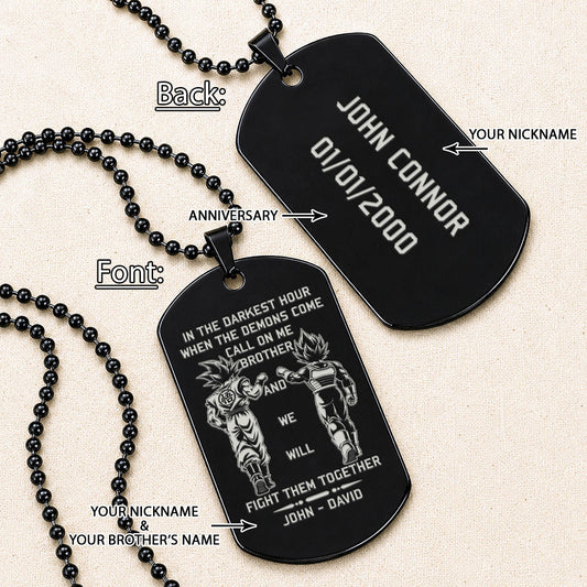 Dragon Ball Engraved Dog Tag Necklace - DRD063 - Goku - Vegeta - Call On Me Brother - Military Ball Chain - 316L Stainless Steel