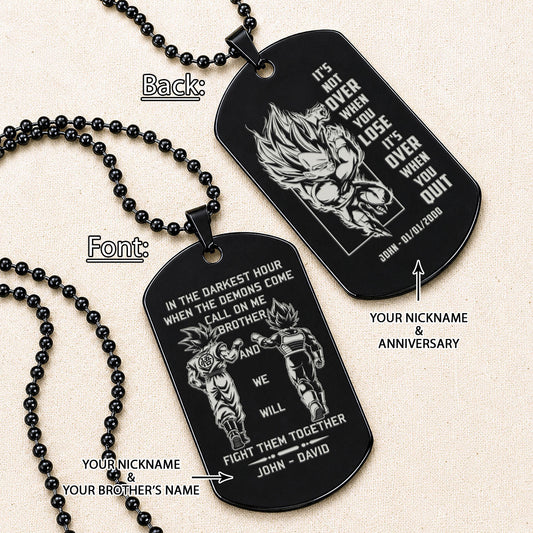 Dragon Ball Engraved Dog Tag Necklace - DRD069 - Goku - Vegeta - Call On Me Brother - Military Ball Chain - 316L Stainless Steel