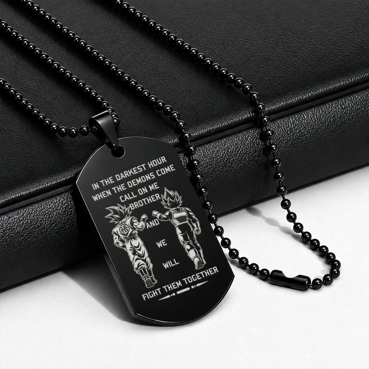 Dragon Ball Engraved Dog Tag Necklace - DRD069 - Goku - Vegeta - Call On Me Brother - Military Ball Chain - 316L Stainless Steel