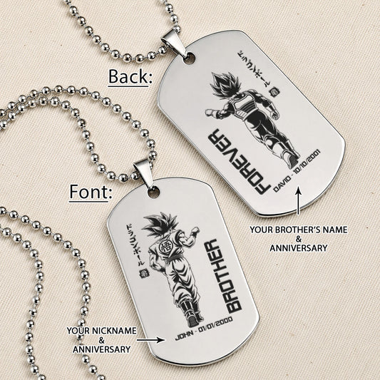 Dragon Ball Engraved Dog Tag Necklace - DRD070 - Goku - Vegeta - Brother Forever - Military Ball Chain - 316L Stainless Steel