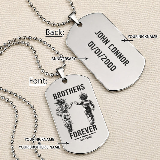 Dragon Ball Engraved Dog Tag Necklace - DRD074 - Goku - Vegeta - Brothers Forever - Military Ball Chain - 316L Stainless Steel