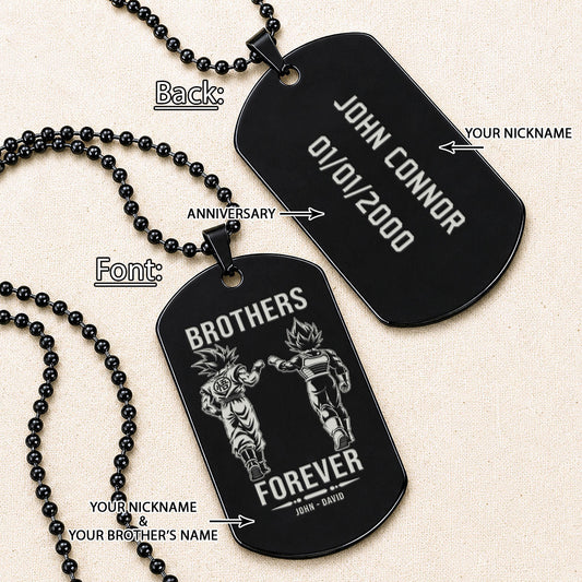 Dragon Ball Engraved Dog Tag Necklace - DRD075 - Goku - Vegeta - Brothers Forever - Military Ball Chain - 316L Stainless Steel